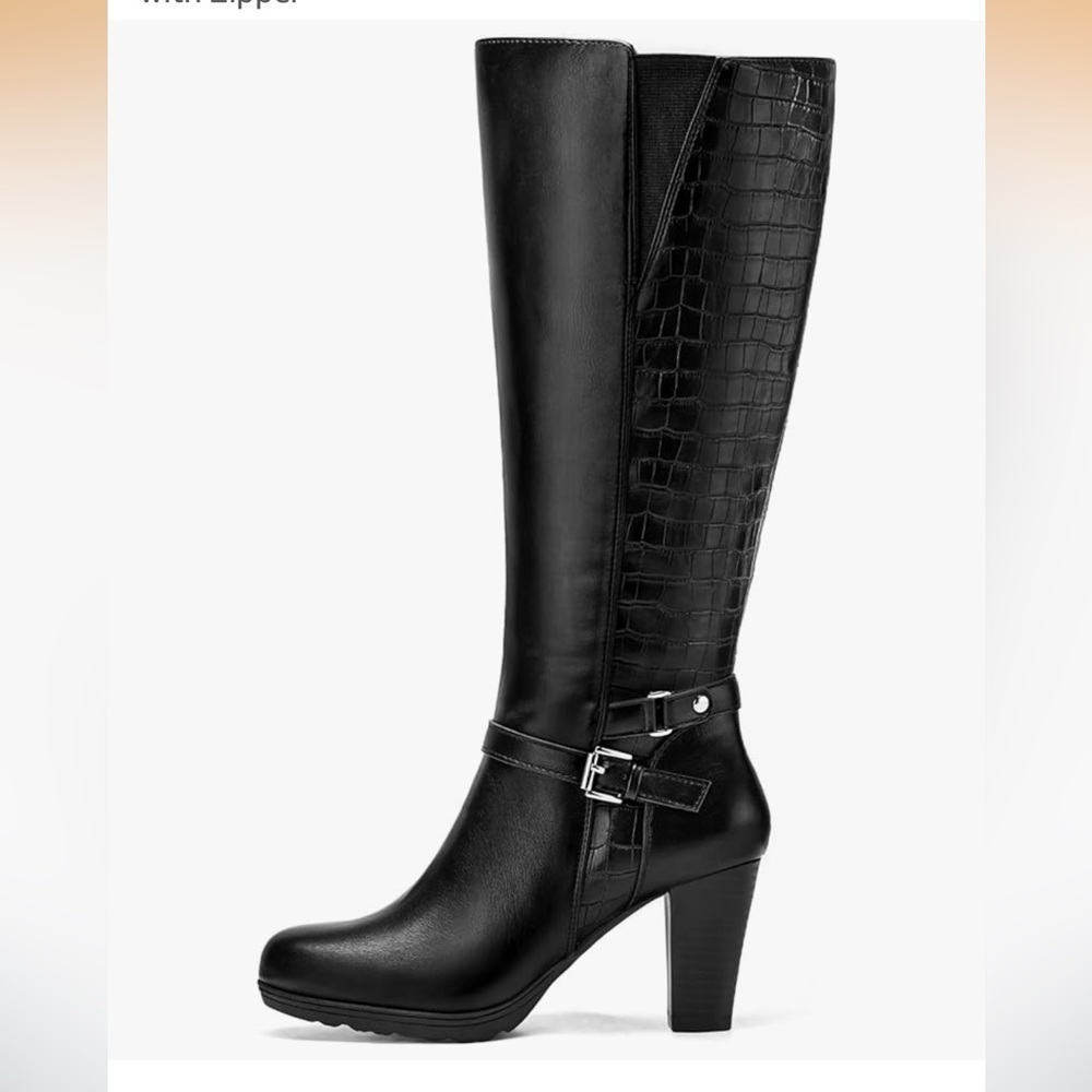 NWT 🆕 mysoft Women's Knee High Boots Chunky Heel Boots with Zipper black 8.5